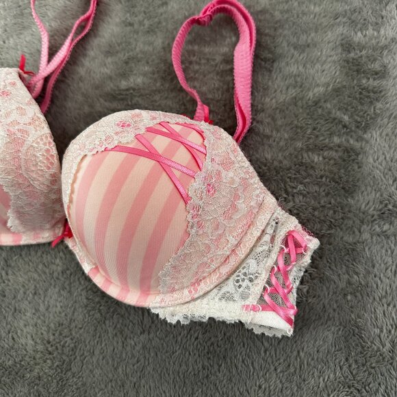 NWT Victoria's Secret Dream Angels Padded Demi Bra 34B Pink Stripe Push Up - Picture 2 of 5